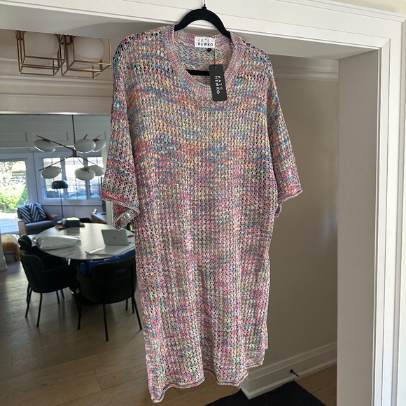 NWT KATE HEWKO Multicolour Crochet Sheer Tee with Side Slits- One Size Fits Most - Picture 4 of 16
